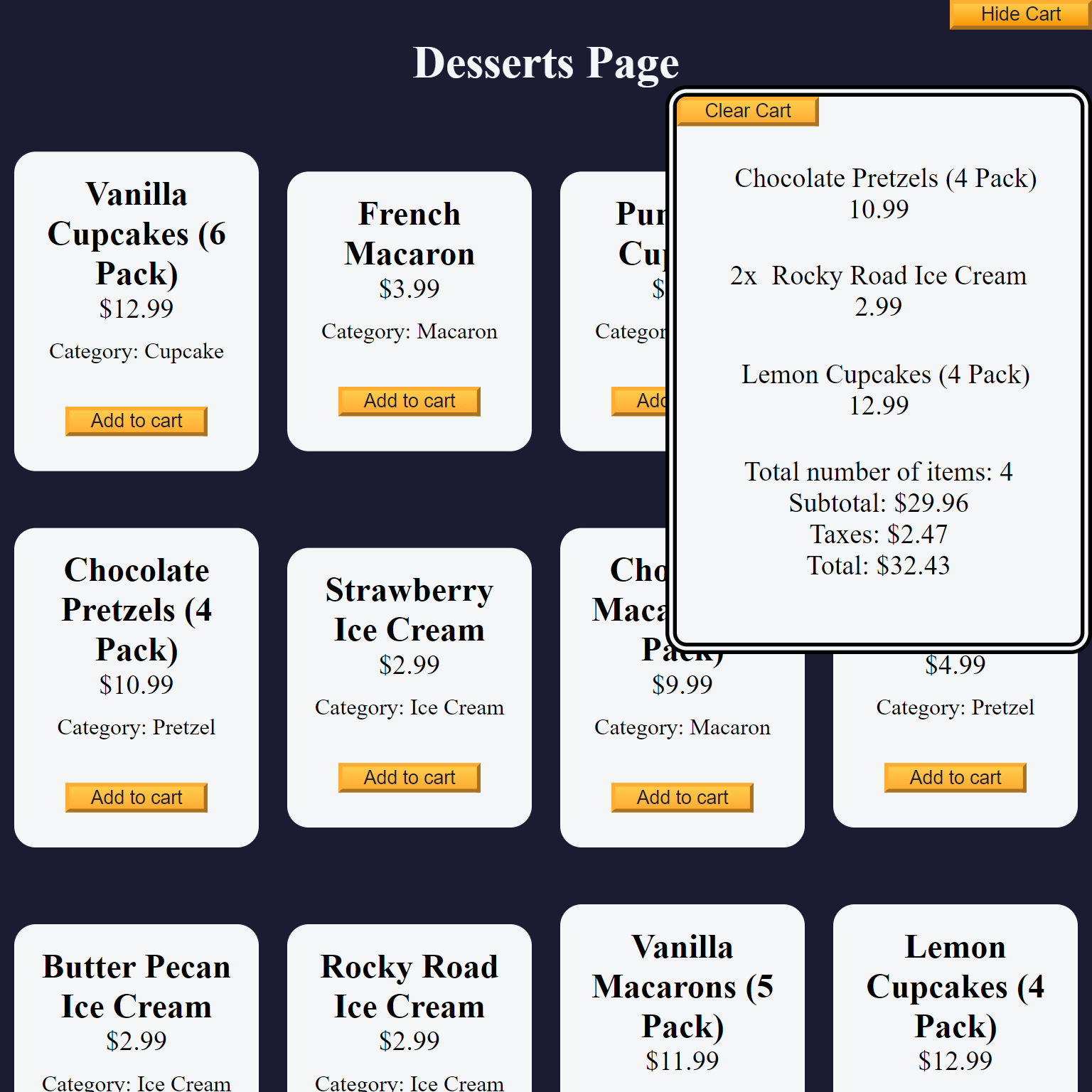 Shopping Cart Project Screenshot.